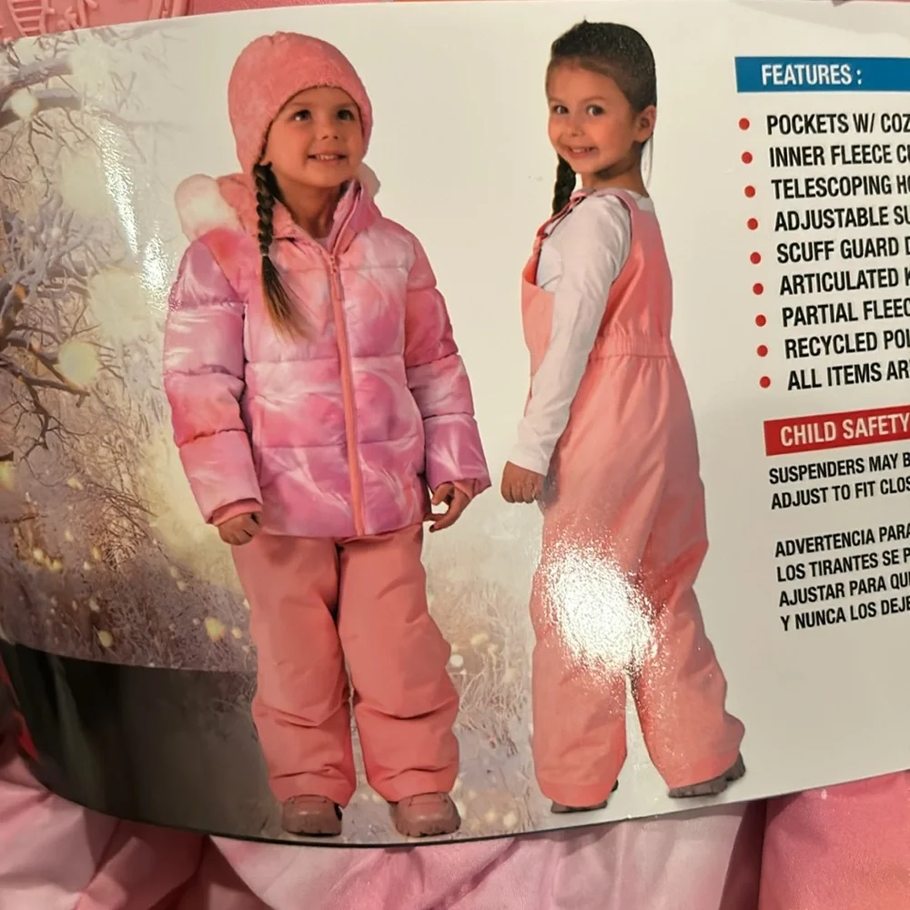 GERRY Pink Kids 3pc Snowsuit Jacket, Snowbib and Hat 2T